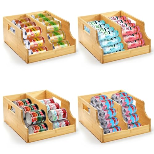 Yesland Bamboo Soda Can Organizers, Can Holder and Drink Dispenser for Kitchen, Countertop, Pantry Organizer Bins for Soda, Pop, Drinks, Beer, Water Bottles, Holds 26-28 Cans