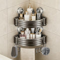 Corner Shower Caddy,Suction Cup Shower Bathroom Wall Shelf,No Drill Rust Proof Aluminum Organizer with Hooks,Floating Rack for Inside (Suction Cup Corner Shower Caddy,2 Tier,Gray) - style: Suction Cup Corner Shower Caddy ,2 Tier ,Gray
