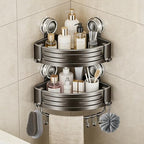 Corner Shower Caddy,Suction Cup Shower Bathroom Wall Shelf,No Drill Rust Proof Aluminum Organizer with Hooks,Floating Rack for Inside (Suction Cup Corner Shower Caddy,2 Tier,Gray) - style: Suction Cup Corner Shower Caddy ,2 Tier ,Gray