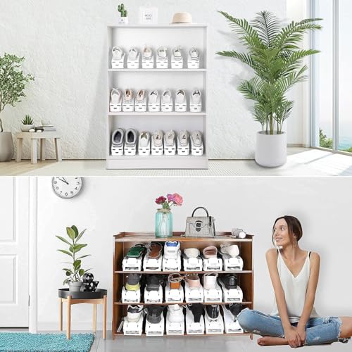 BIGLUFU Shoe Slots Organization - Adjustable Shoe Rack Storage Organizer - Double Deck Shoe Stacker Space Savers - For Shelf Closet Floor (white-20 Pack)