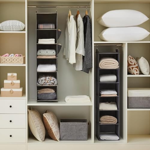 YOUDENOVA Hanging Closet Organizer and Storage, 6-Shelf Closet Hanging Storage Shelves, Grey - color: Grey