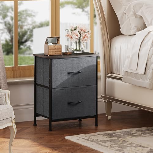 WLIVE Nightstand, 2 Drawer Dresser for Bedroom, Small Dresser with 2 Drawers, Bedside Furniture, Night Stand, End Table with Fabric Bins for Bedroom, Closet, Entryway, College Dorm, Dark Grey - color: Dark Grey, size: 11.8"D x 15.7"W x 20.9"H