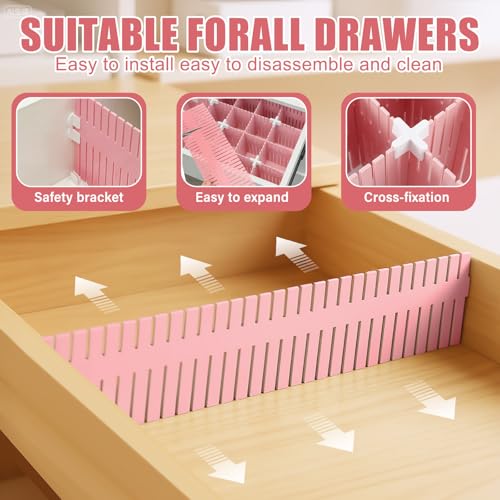 Blosssound 15 Pcs 5.12 Tall Drawer Divider Adjustable Drawer Organizer DIY Ultra Deep Storage Organizer Separator with Fixed Buckle for Underwear Socks Dormitory Office Kitchen Bedroom(Pink) - color: Pink