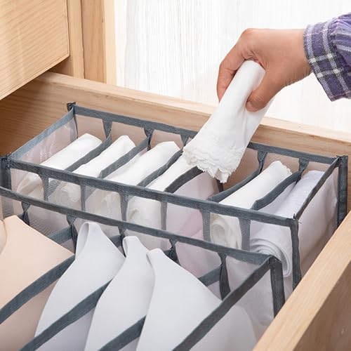 7 Compartment Underwear Organizer Storage Box Foldable Divider Closet Drawer Organizer for Bras Socks Lingerie(Grey) - color: Grey, size: 7 Grids
