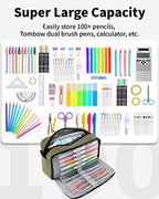 Sooez Big Capacity Pencil Pen Case, Upgraded Canvas Pencil Pouch Large Pencil Bag Organizer, Separate Compartments Easy Grip Handle, Aesthetic Supply for School Teens Adults, Army Green - color: Canvas Army Green