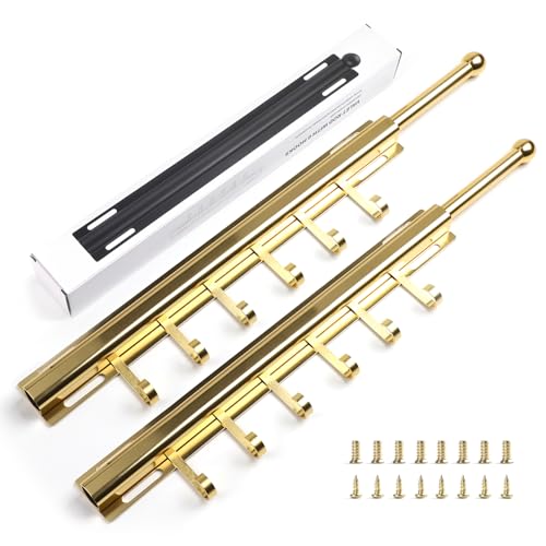 BaiNong 16.5" Valet Rod for Closet Pull Out With 6 Hooks Valet Rods for Closets (2Pack Gold) Closet Valet Rod Slide Out - color: Gold/2 Pack, size: 16.5 Inch