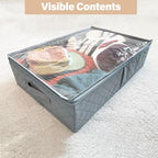 LotFancy Foldable Under Bed Storage Bags, Closet Organizers and Storage Bins, Clothes Blankets Organizer, with Clear Window and Reinforced Handles, 24” x 16” x 6", Pack of 2, Gray
