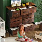 Dresser for Bedroom, 9 Storage Drawers, Anti-Tip Tall Fabric Closet Chests Organizer Tower Furniture with Wooden Top Metal Frame for Clothes, Living Room, Hallway, Entryway