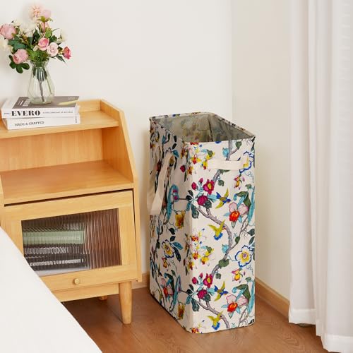 efluky Slim Laundry Basket, Narrow Laundry Hamper with Handles, Collapsible Dirty Clothes Hamper, Tall Laundry Bin for Laundry Room, Dorm and Bedroom, 19.8 Gallon (75L) Floral - color: Floral, size: 75L without Lid