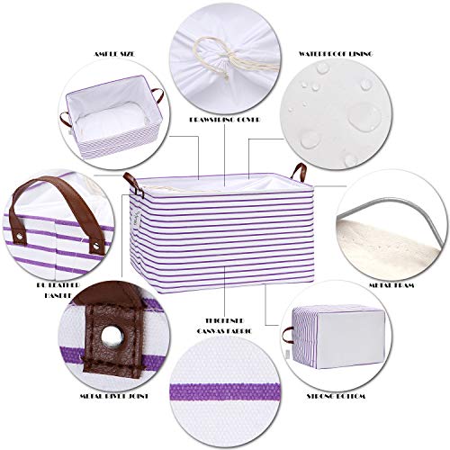 Hinwo 70L Extra Large Storage Bins, Closet Organizers and Storage, Foldable Clothes Storage Baskets with Handles, Containers for Clothing, Blanket, Comforters, Toys, Bedding (Purple Stripe) - color: Purple Stripe, size: 22" / 70L / 1-Pack