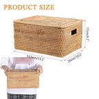 Hipiwe Wicker Storage Bins with Lid Handwoven Rattan Baskets Rectangular Decorative Shelf Baskets Bin with Handles Household Basket Boxes for Home Organizing,13.2"L x10.2"W x6.7"H - size: 13.2"L x 10.2"W x 6.7"H