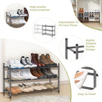 Easi 3-Tier Expandable Shoe Rack for Closet & Entryway, Adjustable 18"-33" Stackable Metal Shoe Organizer, Sturdy Free Standing Shoe Shelf for Small Space, Front Door, Cabinet - size: 3 Tier