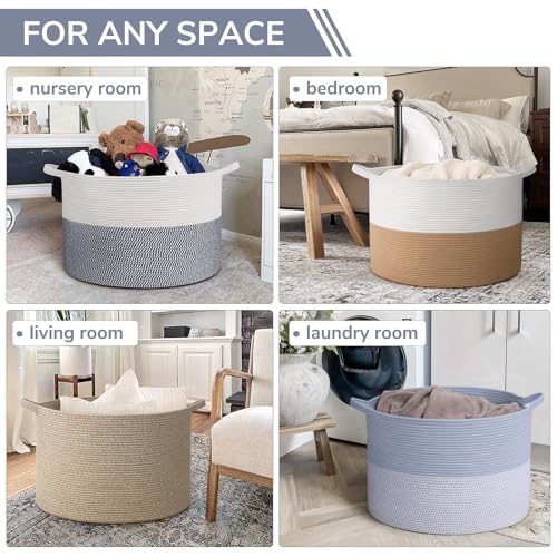 INDRESSME 115L Extra Large Rope Basket, Organizing Storage for Nursery Living Room Home Décor., Decorative Woven Laundry Basket, Towel, Gift Baskets, Blue - color: Blue & White, size: 23.6"D x 15.7"H