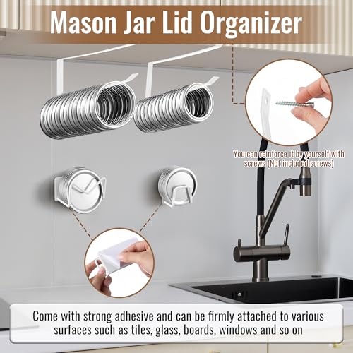 Dreyoo 4 Pack Mason Jar Lid Organizer, Canning Jar Lids Holder (2) & Canning Rings Holder (2), Suitable for Regular and Wide Mouth Space Saving Tumbler Organizer for Easy Cleaning and Drainage (White) - color: White