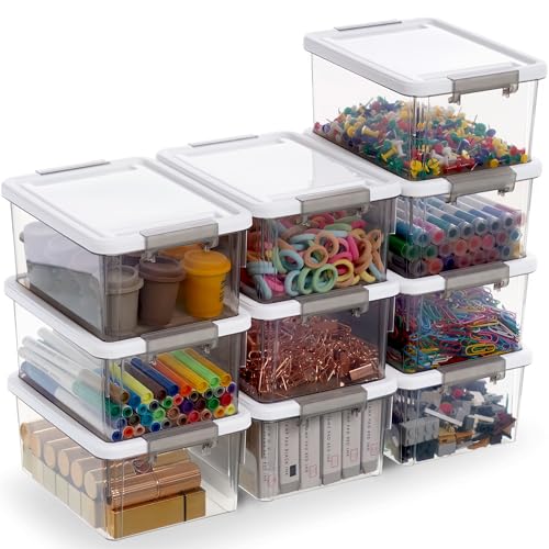Citylife 1.32 QT 10 Pack Small Storage Bins Plastic Storage Container Stackable Box with Lids for Organizing, Clear Grey. - color: Clear Grey, size: 1.3 QT(10 Pack)