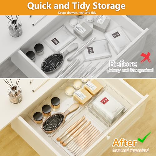 Clear Plastic Drawer Organizer Set for Kitchen, Bathroom, Office, Cosmetics & Tools - Multifunctional Storage Trays with Adjustable Dividers, Space-Saving Transparent Design (Clear, 9 Pcs) - size: 9 Pcs
