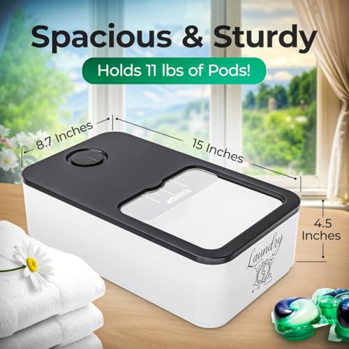 Skywin Laundry Pod Container with Slide Lid, 15 x 8.7 x 4.5 In, Holds 11 Pounds OR 120-150 Pods, Black with Print - color: Black with Print, size: 1 Pack