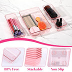 25pcs Pink Plastic Drawer Organizer Set, Clear Stackable Drawer Organizer,Kitchen Drawers Dividers for Bathroom, Office, Kitchen Cabinets and Dressing Tables