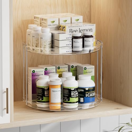 LAMU 12in 2 Tier Lazy Susan Organizer Large Lazy Susan Turntable Rotating Spice Rack Organization for Cabinet, Kitchen, Pantry, Countertop, Bathroom, Vanity, Medicine Cabinet Organizer, Clear - color: Clear, size: 12 Inch Low Edge