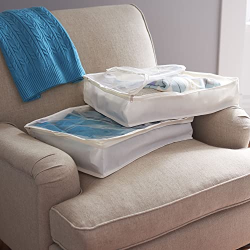 Household Essentials Lightweight Canvas Sweater Bag 2 Pack, Durable Canvas with Clear PEVA Top, 3-Sided Zipper, Perfect Fit for Shelving or Under the Bed - size: 2-Pack, style: Sweater Storage Bag