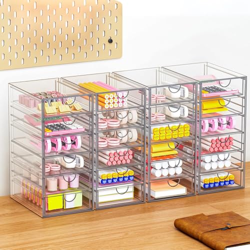 YFXCVSL Acrylic Makeup Organizer with 31 Drawers, 6 Pack Clear Storage Drawers, Bathroom Makeup Organizer for Palettes, Cosmetic, and Beauty Supplies,Ideal for Vanity, Cabinet,Desk Organization - size: 31 Drawers