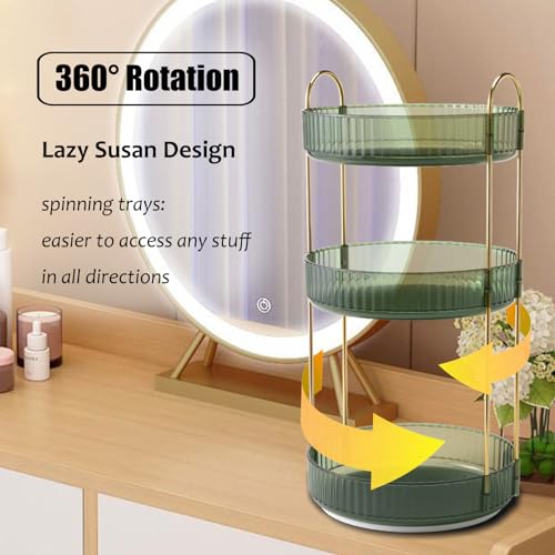 Rotating Makeup Organizer Countertop 3 Tier Lazy Susan Trays Clear Skincare Perfume Storage for Bathroom Counter Vanity, Green Gold - color: Green, size: 3 Tier