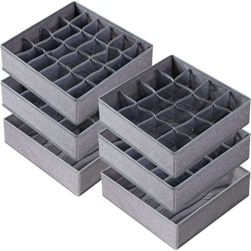 Criusia 6 Pack Large Drawer Organizer for Sock Underwear - Washable Heavy Duty Fabric Closet Organizers and Storage Bins - 90 Cells Dresser Organizer Divider for Baby Clothes, Ties, Belt (Grey) - color: Grey, size: 6 Pack & 90 Cells Full Set
