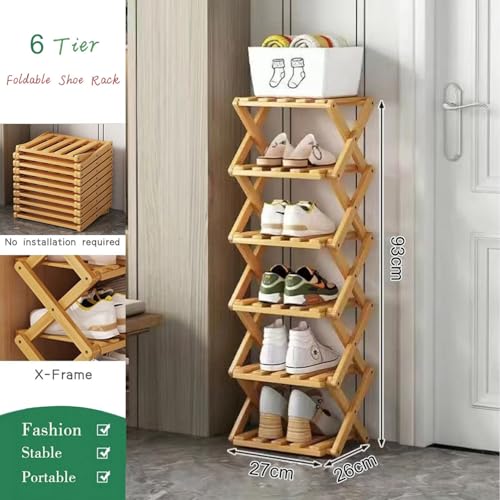 Vertical Narrow Shoe Rack, 6 Tier Portable Folding Shoe Storage Rack, Without Installation Free Standing Shoe Rack for Corridors, Bedrooms Living Room Corner and Small Spaces (6 Tier) - size: 6 Tier