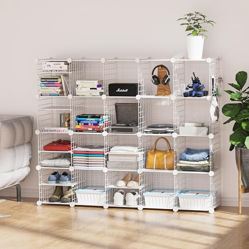 Wire Cube Storage Organizer, 20 Cubes Converted into 23 Cubes, Sturdy Metal Grids Storage Shelf Closet Shelving Units and Storage, Shelves for Bedroom LIvingroom Office - color: White, size: 20 cubes