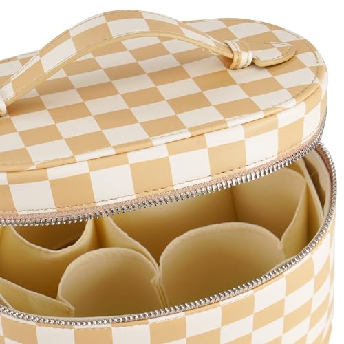 Makeup Bag Vanity Case Cosmetic Bag with Removable Divider Travel Toiletry Bag for Women Portable Make up Box Organizer, Beige and White - color: Beige and White