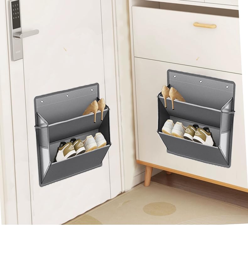 2 Pack RV Shoe Storage with Adhesive hook,Over the Door Shoe Rack,Heavy Duty Oxford Fabric Wall Hanging Organizer with Large Deep Pocket for Camper,Narrow Space Saving Closet Organizers(Grey, 2-Grids) - color: Grey, size: 2-Grids