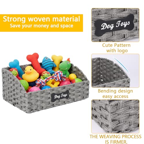 Dog Toy Basket Large Durable Metal Woven Foldable Storage Bin, Living Room Bedroom Entryway Toy Storage Organizer Rustic Trapezoid Pet Basket for Dogs Puppies and Home Floor Corners-Grey - color: Grey Imitation Banana Leaves