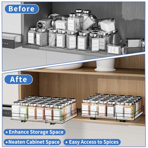 BOIVSHI Spice Rack Organizer for Cabinet, 1 Tier Pull Out Spice Rack, Spice Organizer for Cabinet, Kitchen and Pantry, Fits Spices, Sauces, Canned Food (12.5''Wx10.5''Dx2.5''H) - size: 1 Tier,12.5''Wx10.5''Dx2.5''H