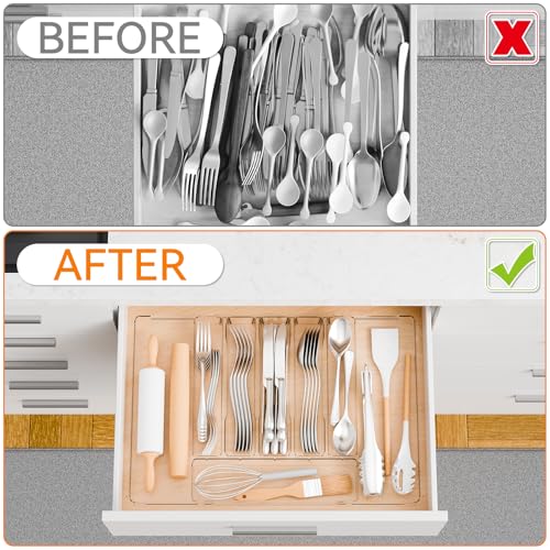 Yieach Large Clear Expandable Silverware Drawer Organizer for Kitchen,BPA FREE Adjustable Utensil Drawer Organizer and Silverware Tray,Plastic Flatware Organizers,Cutlery,Knife,Fork and Spoon Holder - size: L - 12.6 to 21.3