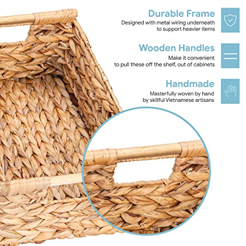 VATIMA Hyacinth Large Wicker Basket 15.5x10.8x6.2" - Rectangular, Wooden Handles, Shelf Organizer - color: Water Hyacinth, size: Large (15.5"L x 10.8"W x 6.2"H)