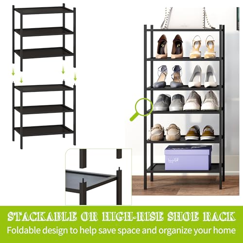 BMOSU 3-Tier Bamboo Small Shoe Rack Premium Stackable Shoe Shelf Storage Organizer for Hallway Closet Living Room Entryway Organizer(Black) - color: Black, size: Small-3-Tier（17*11*18.3inches）