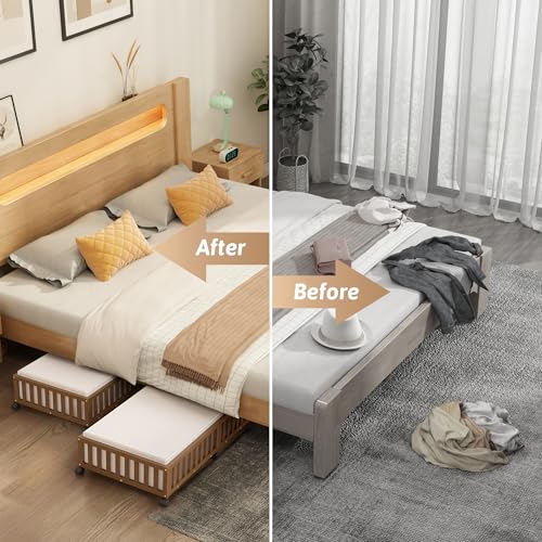 Bamboo Under Bed Storage Containers with Wheels, 2 Pack Large Under the Bed Shoe Storage Bins, Wood Rolling Underbed Drawers Organizer for Bedroom Closet Clothes Blanket Under Crib Toy Walunt - color: Brown, size: 2 PCS (33.07"×16.54")