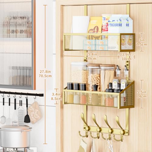 Kaiferty Over The Door Hooks Organizer, Coat Rack Over The Door Storage Hanger Towel Rack, Back of Door Storage Organizer for Bathroom,Bedroom,Kitchen,Office (Gold, 3-Tier) - color: Gold, size: 3-Tier