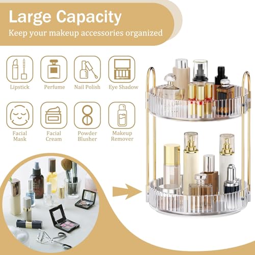 MOKANI 360 Rotating Makeup Organizer for Vanity, 2 Tier Adjustable Perfume Organizer for Dresser, Multi-Function Spinning Cosmetics Skincare Storage for Bedroom, Dresser, Countertop, Clear - color: B-Clear, size: 2 Tier