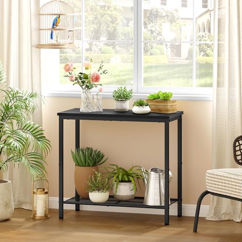 Hoctieon 2 Tier End Table, Sofa Side Table, Narrow Side Table with Storage, Slim Nightstand for Small Spaces, Metal Frame, for Living Room, Bedroom, Sofa Couch, Hall, Black - color: Black, size: 1 Pack
