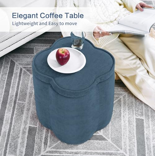 Crestview Collection Flower Pouf Ottoman with Storage,Chenille Fabric Foot Rest for Couch, Small Mordern Footstool for Vanity, Bedroom, Living Room,Under Desk, Navy Blue,18 inches - color: Navy Blue