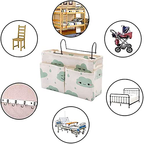 Bedside Caddy Hanging Organizer,Canvas Bag Pockets Basket Multifunction Bedside Organizer for Bunk College Dorm Bed Rails with Magazine Books Phone Cable Tablet Water Bottle,Blue Clouds - color: Blue Clouds