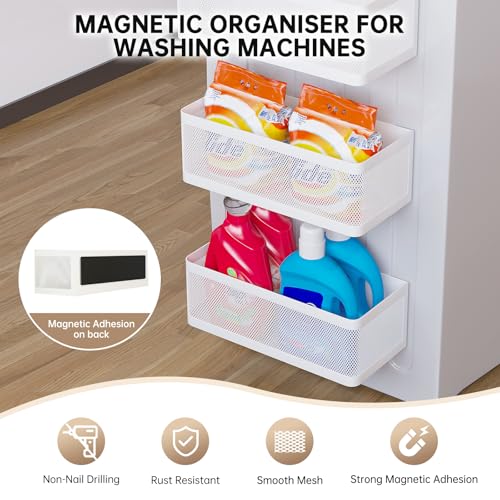 Magnetic Shelf for Washing Machine Magnetic Organizer for Laundry Washing Machine Shelf Hanging Basket Storage Magnetic Fridge Shelves Spice Rack for Refridgerator (White, L13.78in*W5.12in*H3.94in) - color: White, size: L13.78in*W5.12in*H3.94in