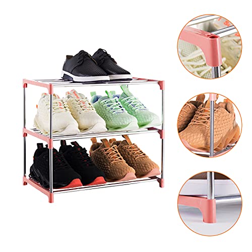 3-Tier Stackable Small Shoe Rack, Lightweight Shoe Shelf Storage Organizer for Entryway, Hallway and Closet(Pink) - color: Pink, size: 3-Tier