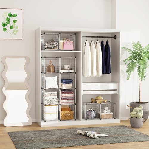 C&AHOME Wire Cube Storage, 12 - Cube Organizer Metal C Grids, Modular Shelves Units, Closet Organizer, Ideal for Home, Office, Living Room, 36.6”L x 12.4”W 48.4”H, Silver Gray UWCS3012G - color: Silver Gray