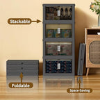 131QT Stackable Storage Bins with Lid & Door, 32 Gal Collapsible Plastic Storage Containers with Locking Wheel, Space Saving Foldable Organizer for Home Bedroom Office Gray 3T - size: 131Qt/32Gal-3Packs/1Top Lid