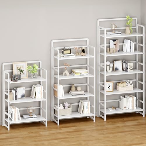 No Assembly Folding Bookshelf, 5 Tiers Collapsible Book Shelf for Home Office, Vintage Wood Foldable Bookcase Storage Organizer for Living Room Bedroom (White) - color: White, size: 5-tier