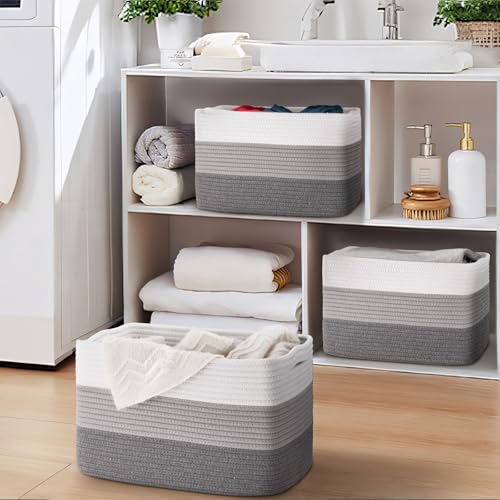 Baskets for Organizing,Storage Baskets,3 Pack Baskets for Shelfves,15"×10"×9" Woven Grey Basket,toy storage bins,bins for organization - color: Gradient Gray
