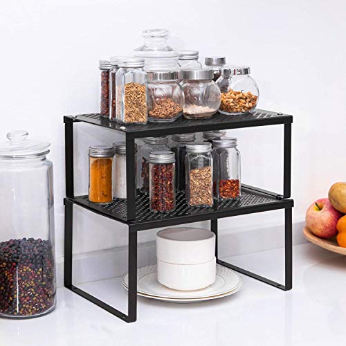 NEX Kitchen Cabinet and Counter Shelf Organizer, Expandable & Stackable, Black - color: Black