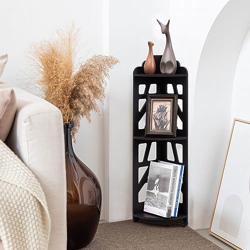 J JINXIAMU Corner Shelves,Corner Shelf Stand Waterproof Great for Bathroom Storage Tight Space,Small Shelf Stand Fit for Toilet Paper Holder Storage, Corner Tables for Small Space,Black - color: Black